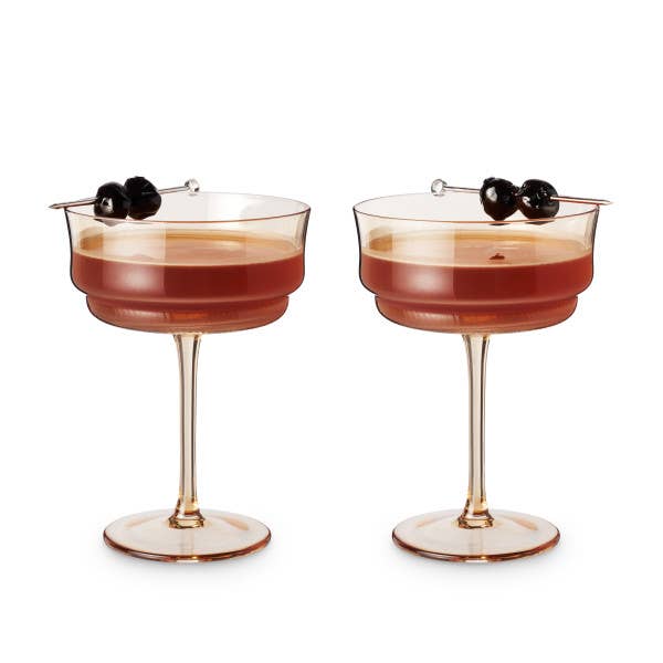 Cassie Tulip Amber-Tinted Glass Stemmed Cocktail Coupes - Set of 2