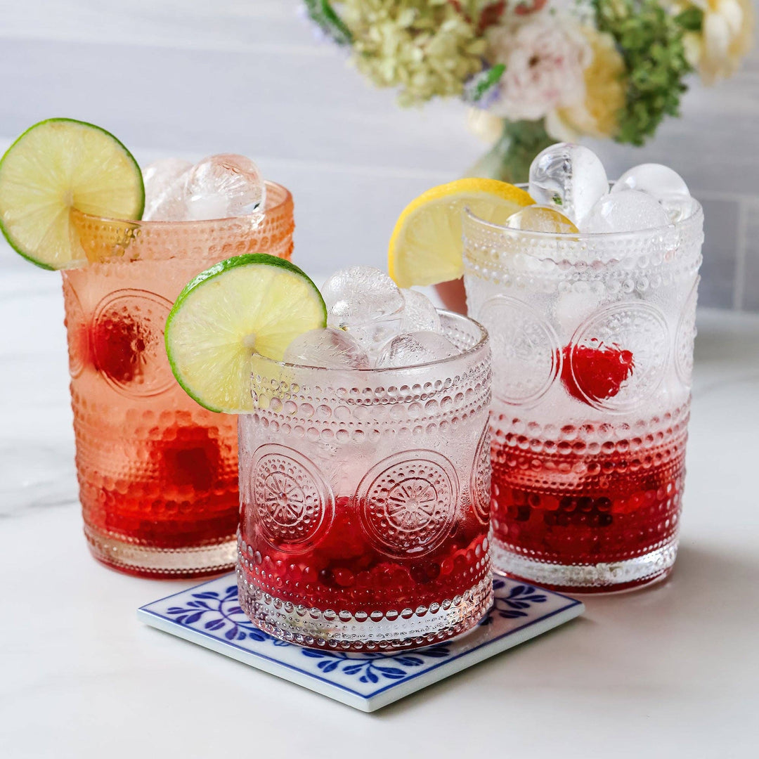 Leah Hobnail Beaded Floral Clear Glassware 10oz (Set of 6)