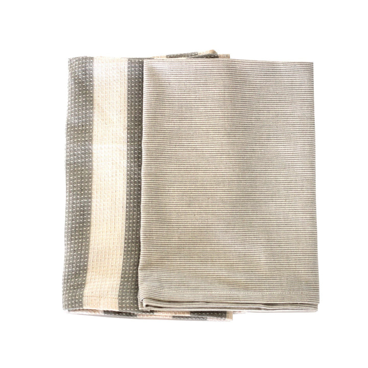 Dante Striped Sage Green Tea Towel, Set of 2