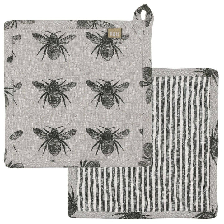 Bumble Bee Pot Holder/ Trivet in Olive Green and Natural