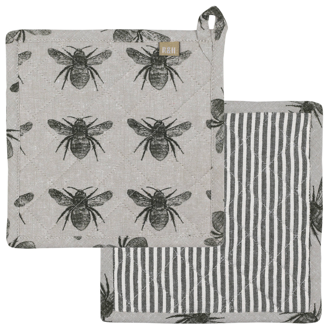 Bumble Bee Pot Holder/ Trivet in Olive Green and Natural