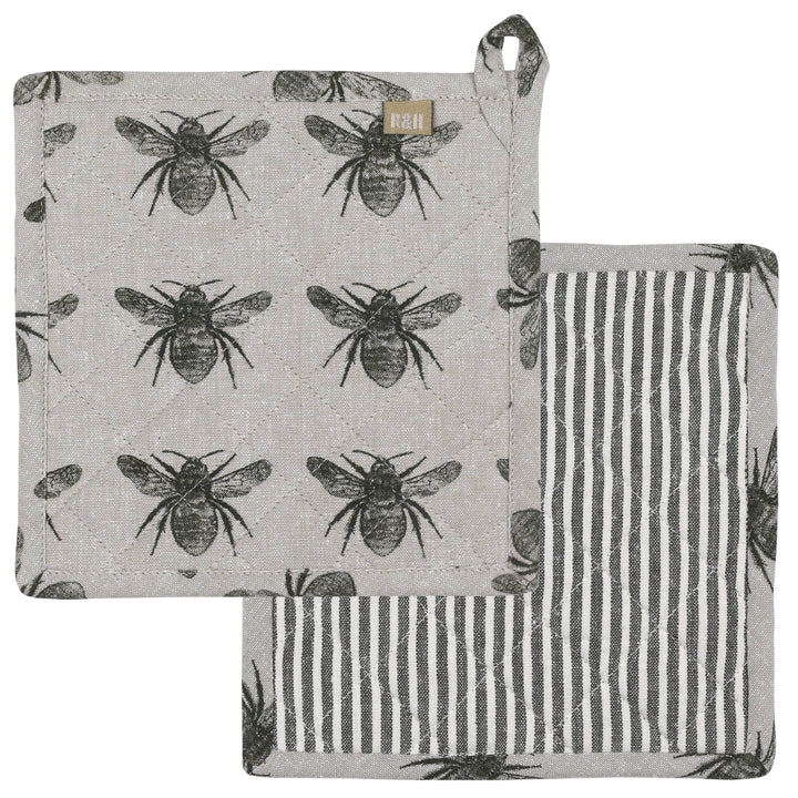Bumble Bee Pot Holder/ Trivet in Olive Green and Natural