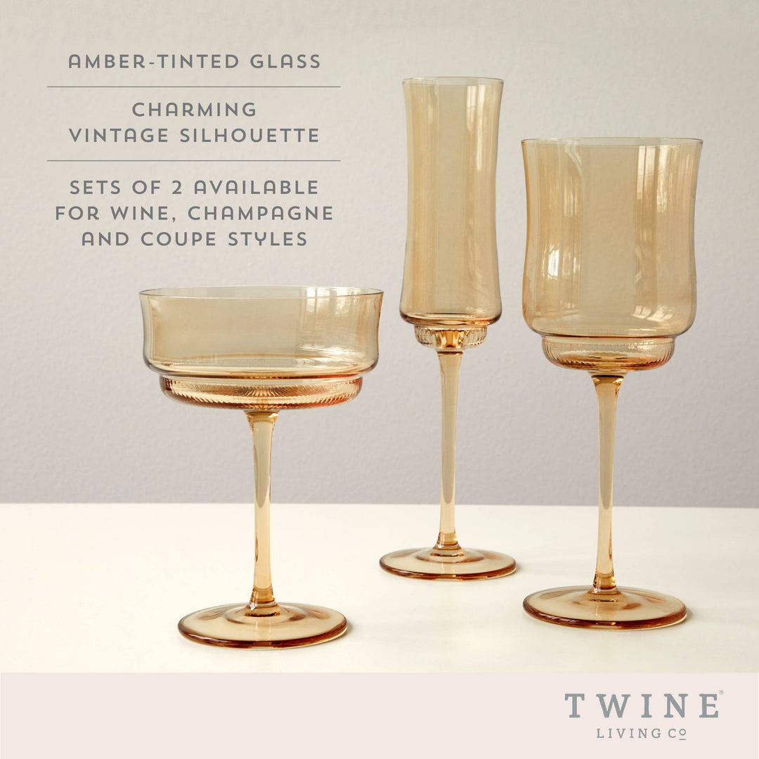 Cassie Tulip Amber-Tinted Glass Stemmed Cocktail Coupes - Set of 2