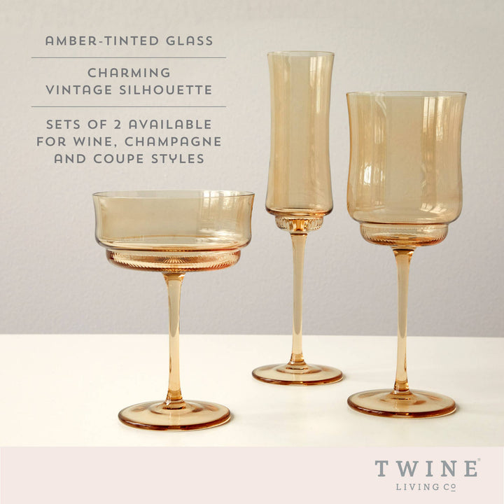 Cassie Tulip Amber-Tinted Glass Stemmed Cocktail Coupes - Set of 2