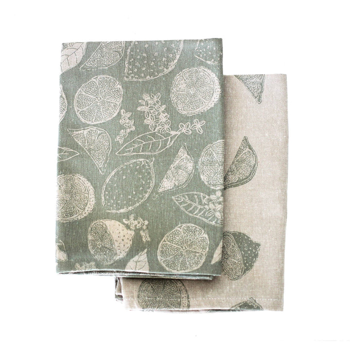 Citrus Tea Towel in Sage Green, Set of 2