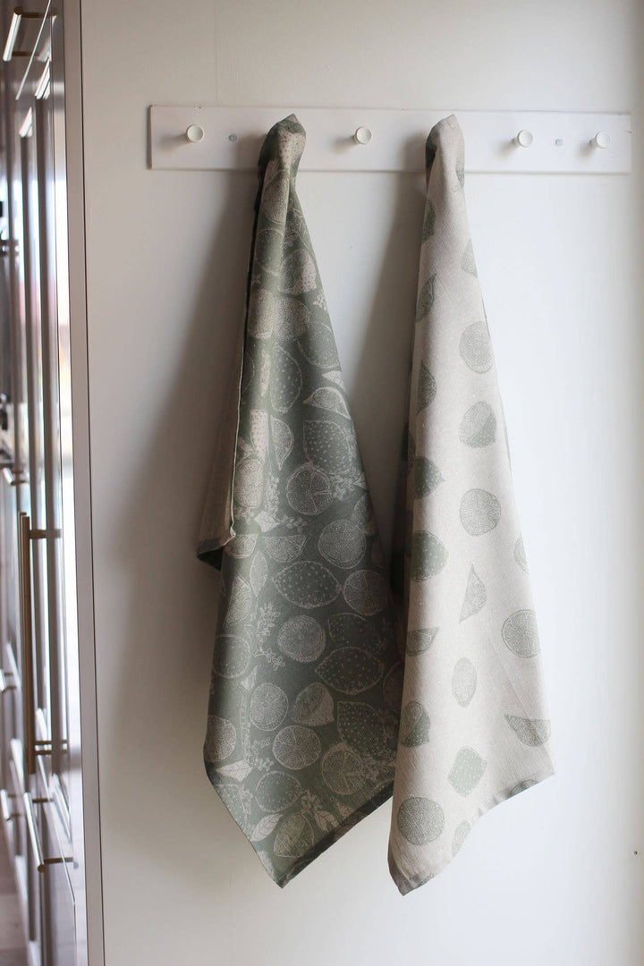 Citrus Tea Towel in Sage Green, Set of 2