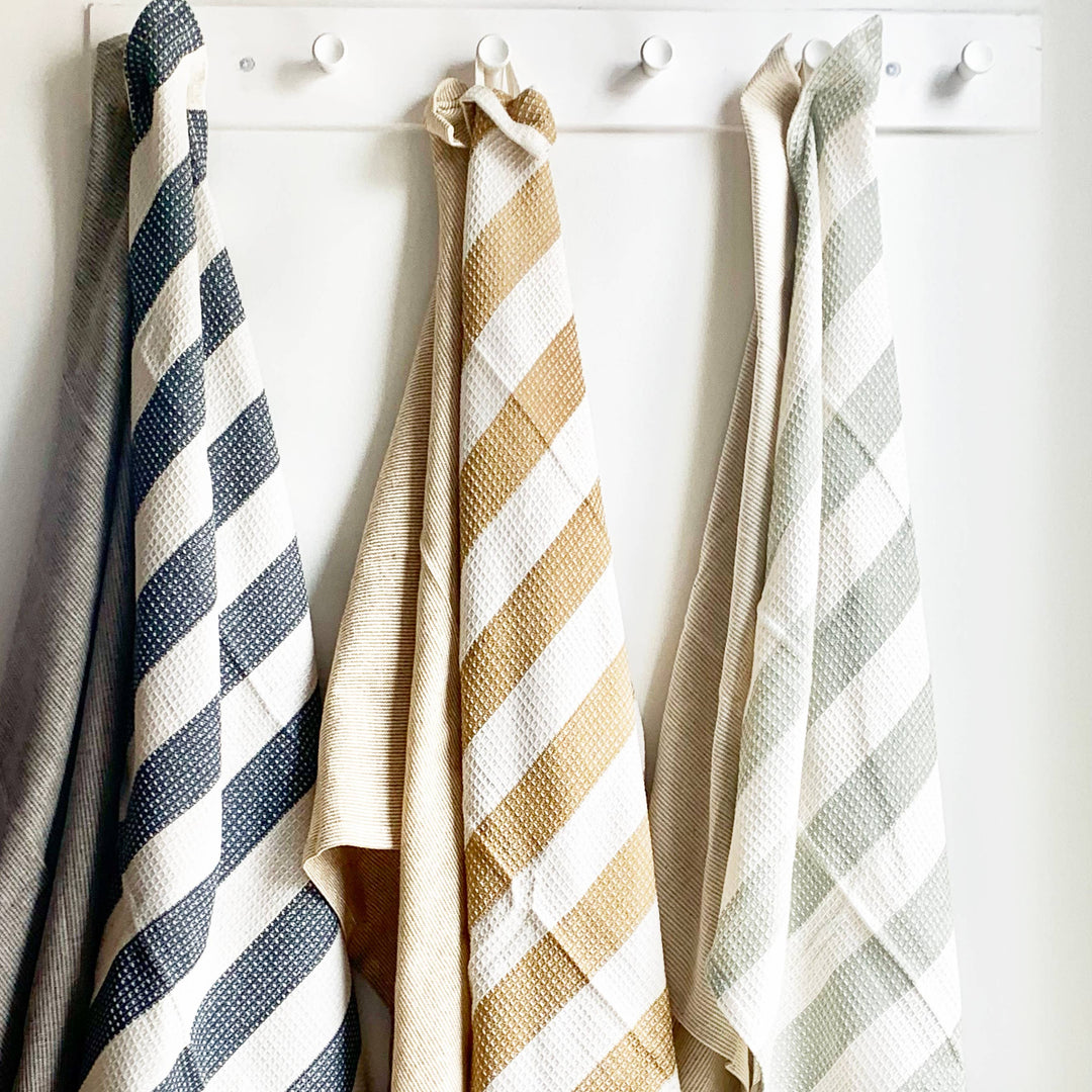 Dante Striped Sage Green Tea Towel, Set of 2