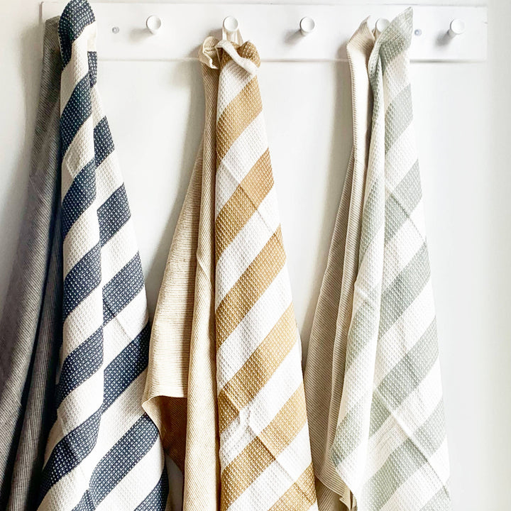 Dante Striped Sage Green Tea Towel, Set of 2