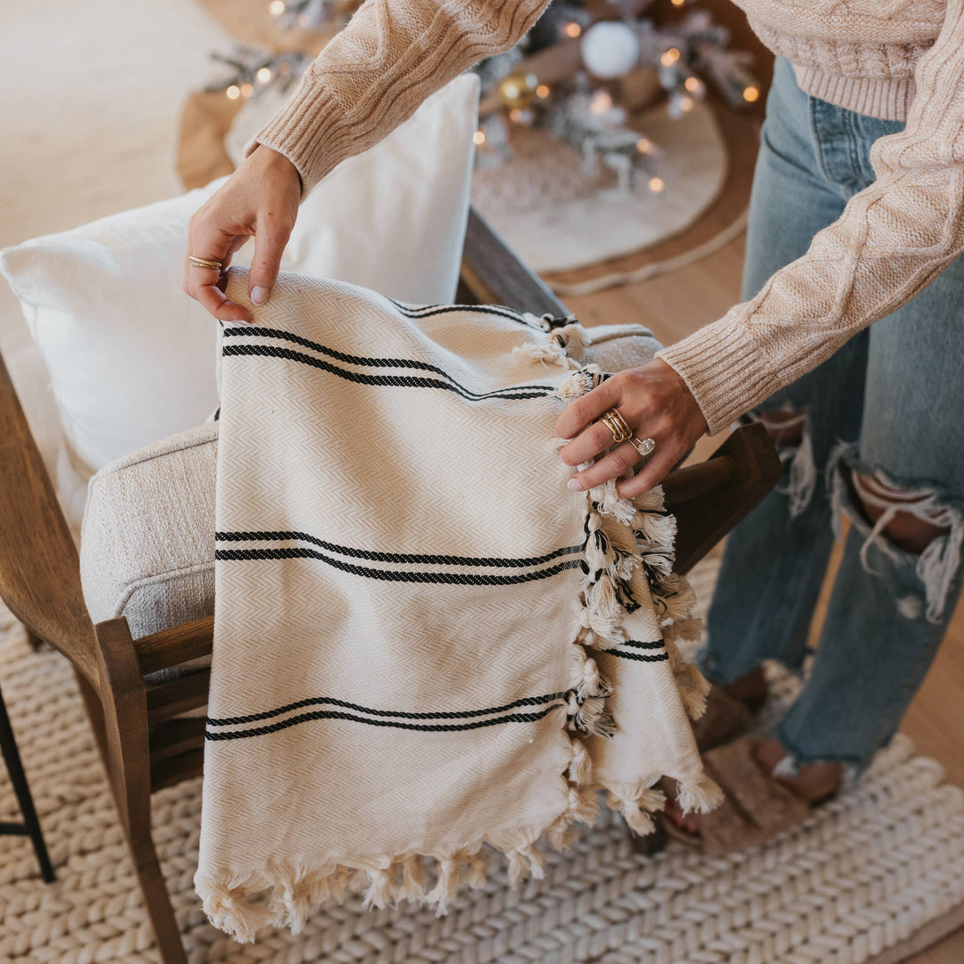 Josephine Black and Cream Turkish Throw Blanket