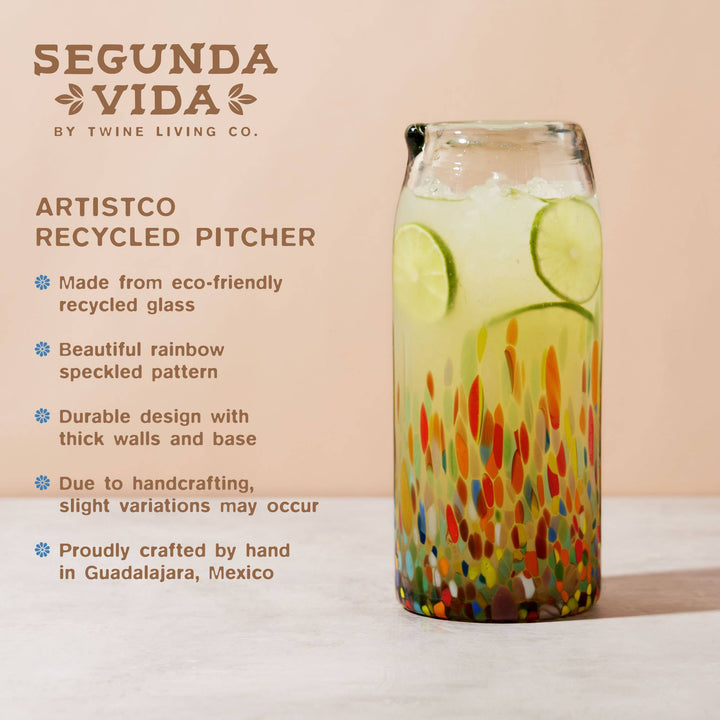 Segunda Vida Artistico Hand-Blown Recycled Glass Pitcher