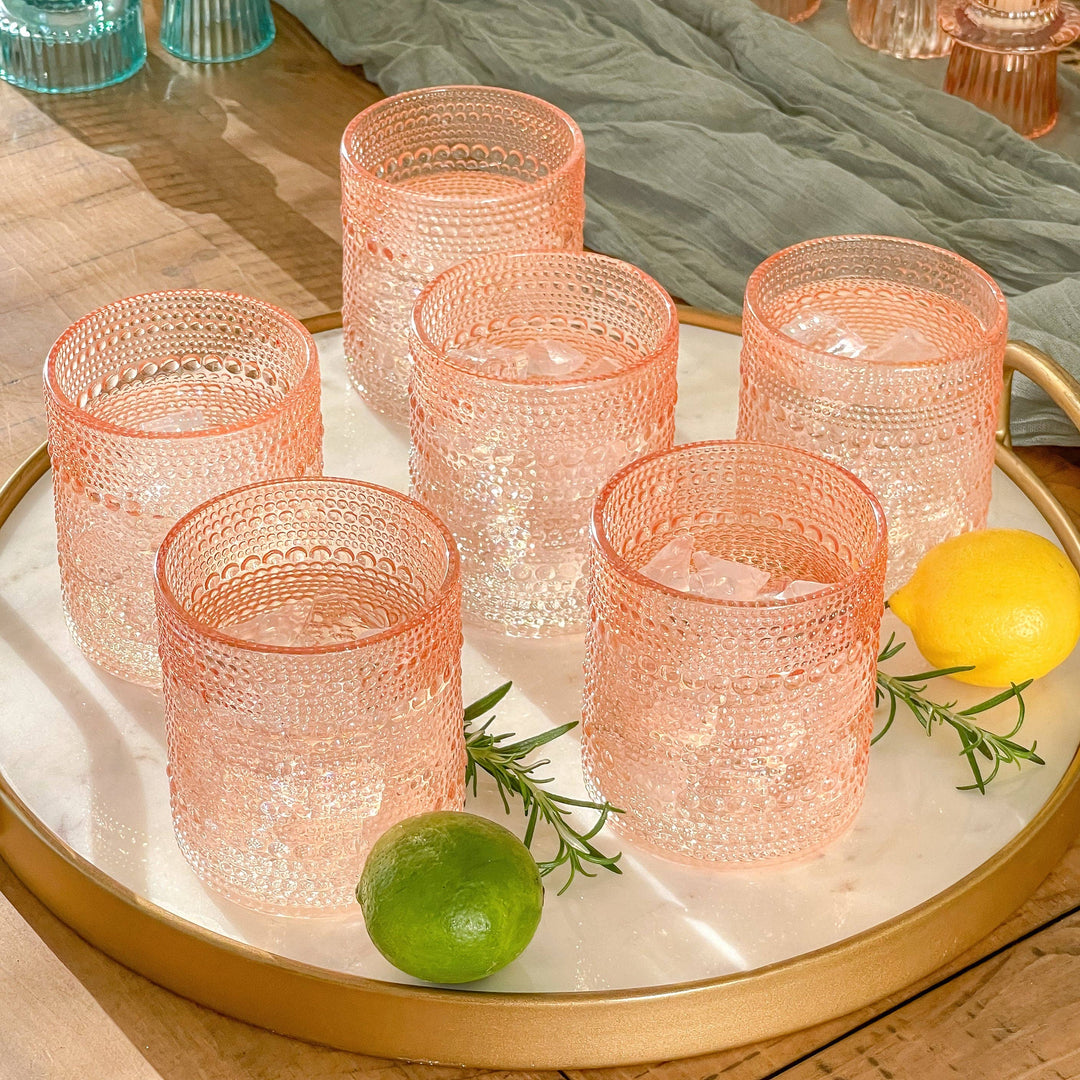 Carly Beaded Rose Gold Drinking Glasses 10oz (Set of 6)