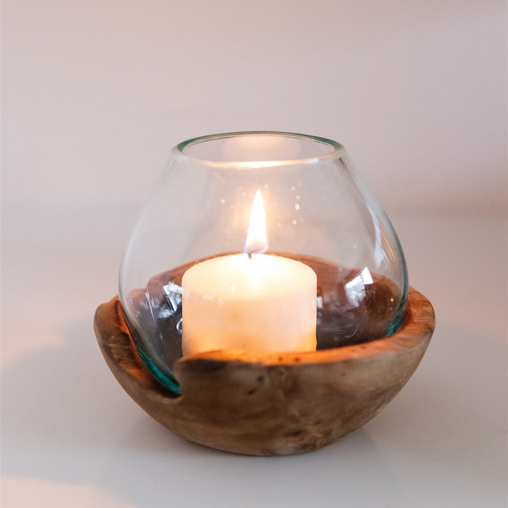 Mercer Hurricane Glass Vase with Natural Wood Base