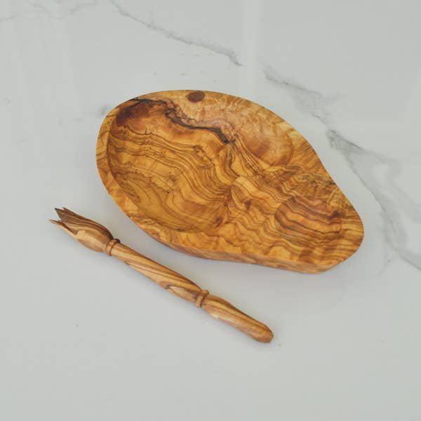 Tika Olive Wood Olive Dish with Olive Stabber Set