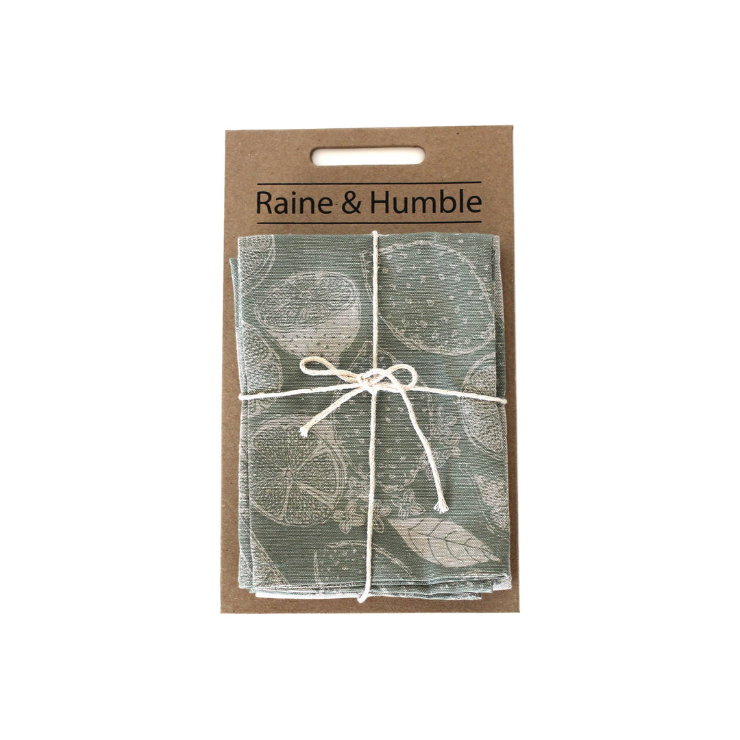 Citrus Tea Towel in Sage Green, Set of 2