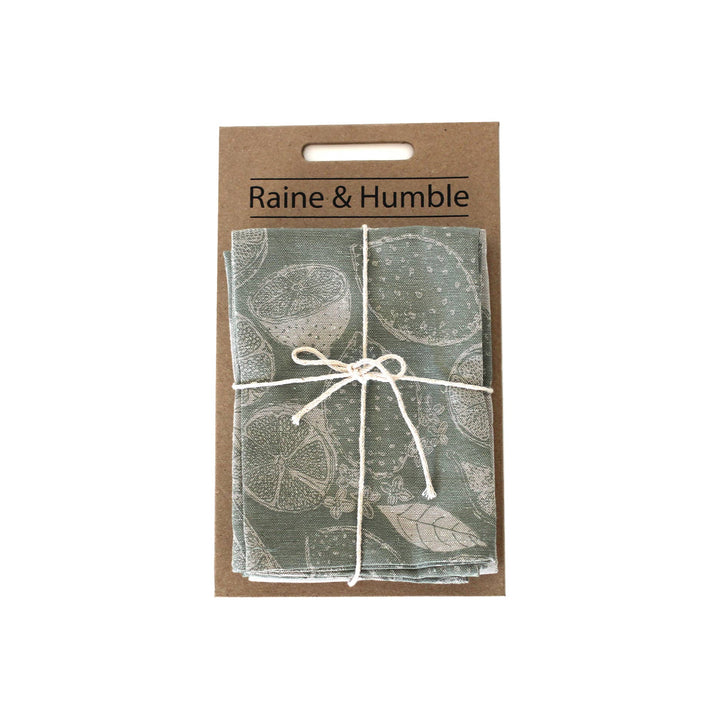 Citrus Tea Towel in Sage Green, Set of 2