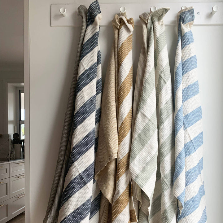 Dante Striped Light Blue Tea Towel, Set of 2