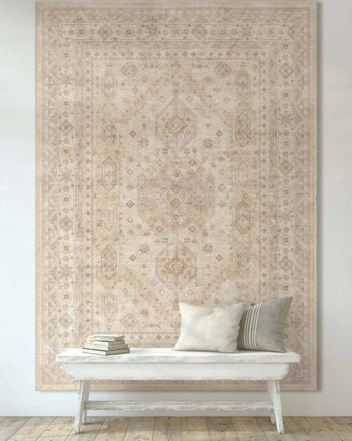 Nicosia Vintage Medallion Beige Flat-Weave Rug