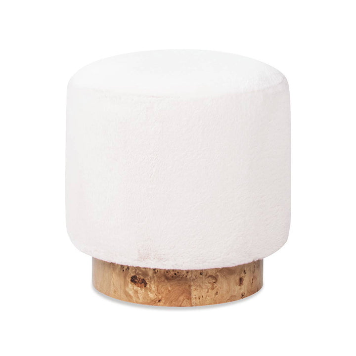 Otero Round Fur Upholstered & Burl Ottoman 16.5"
