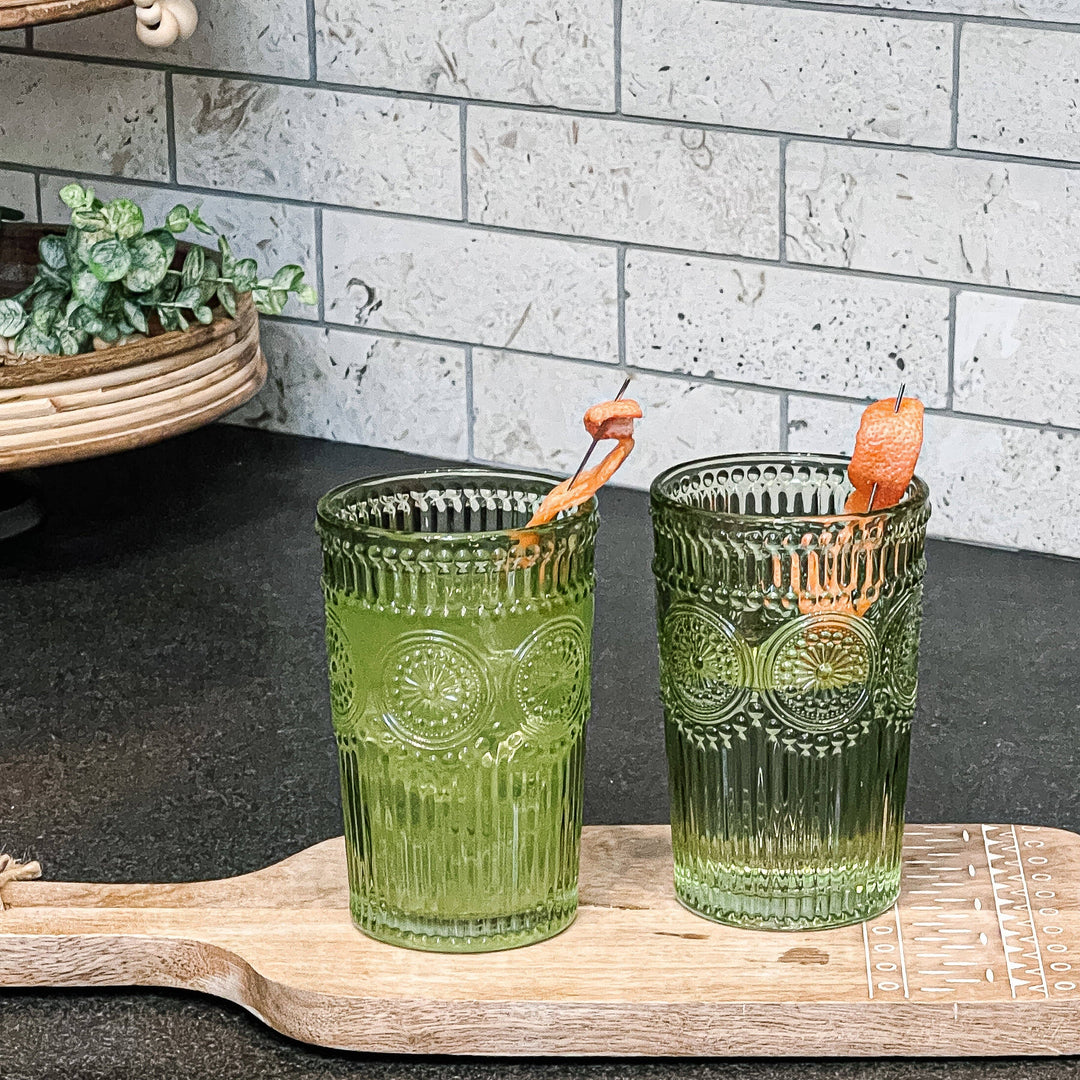 Jade Vintage Textured Sage Green Glassware 13oz (Set of 6)