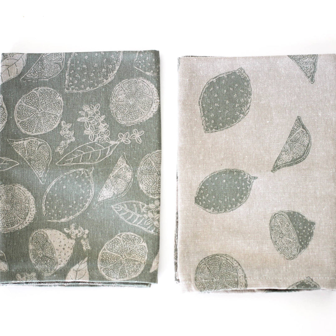 Citrus Tea Towel in Sage Green, Set of 2