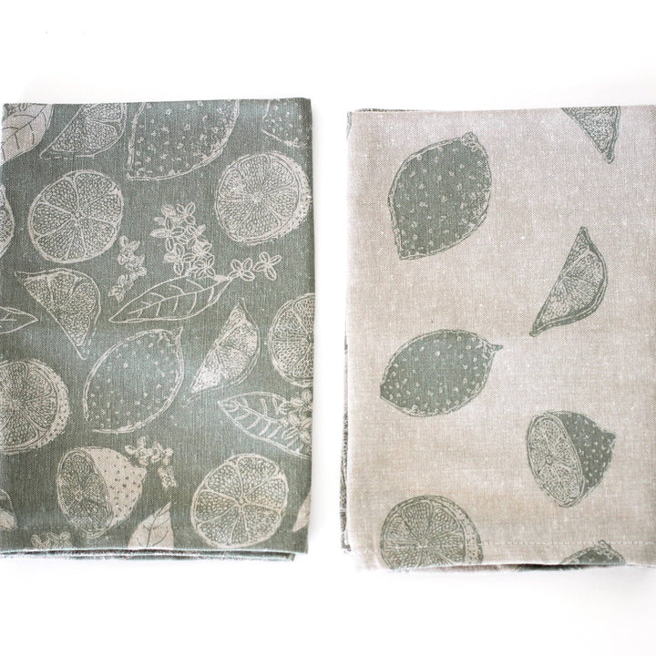 Citrus Tea Towel in Sage Green, Set of 2