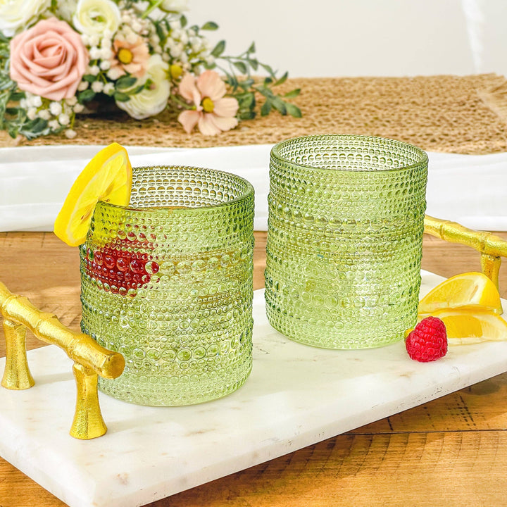 Jaseda Beaded Sage Green Drinking Glasses 10oz (Set of 6)