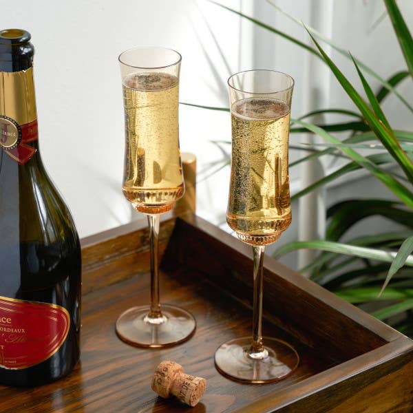 Cassidy Tulip Amber-Tinted Stemmed Champagne Flutes, Set of 2