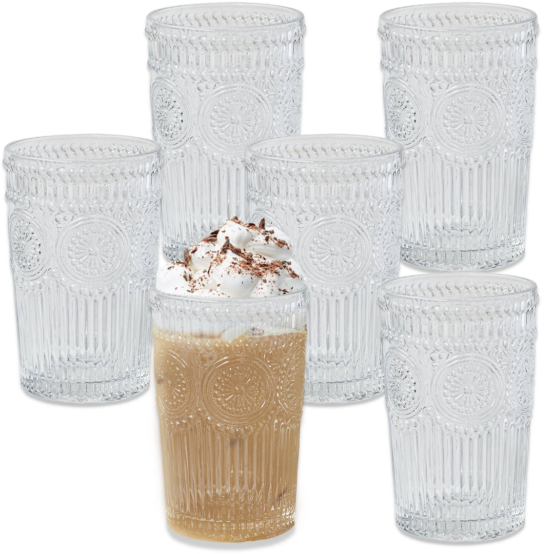 Vivienne Vintage Textured Clear Drinking Glasses 13oz (Set of 6)