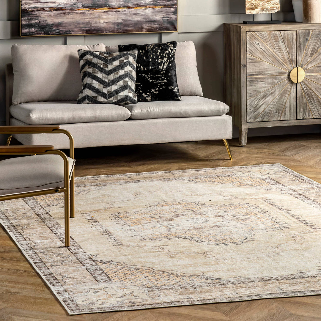 Ely Machine Washable Faded Medallion Rug