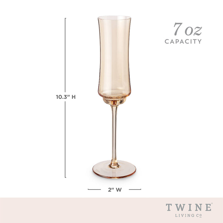 Cassidy Tulip Amber-Tinted Stemmed Champagne Flutes, Set of 2