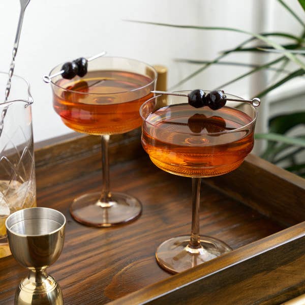 Cassie Tulip Amber-Tinted Glass Stemmed Cocktail Coupes - Set of 2