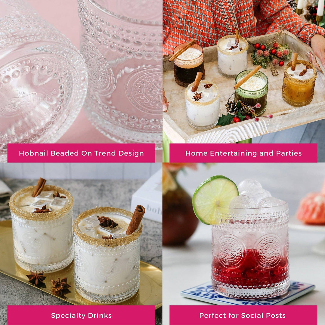 Leah Hobnail Beaded Floral Clear Glassware 10oz (Set of 6)