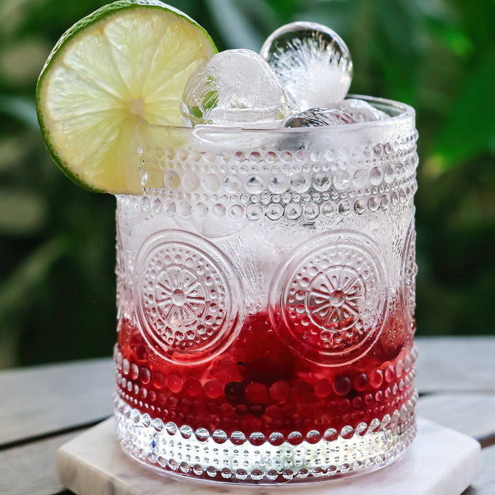 Leah Hobnail Beaded Floral Clear Glassware 10oz (Set of 6)