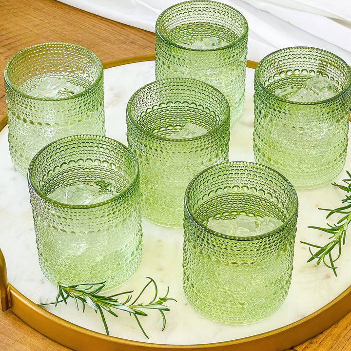 Jaseda Beaded Sage Green Drinking Glasses 10oz (Set of 6)