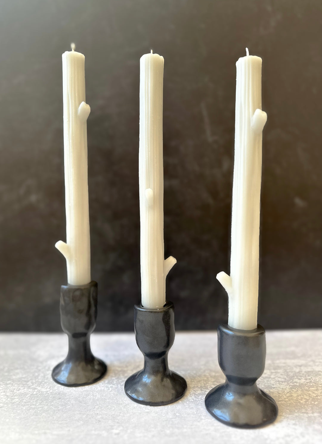 La Luz TreeBranch Shaped Taper Candles, Grey, Set of 2