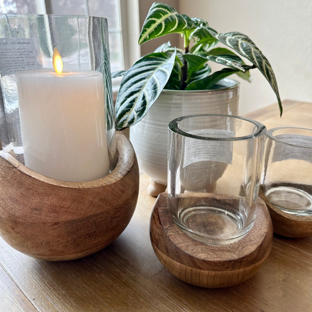 Mya Wooden Glass Hurricane, 3 Sizes