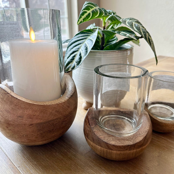 Mya Wooden Glass Hurricane, 3 Sizes