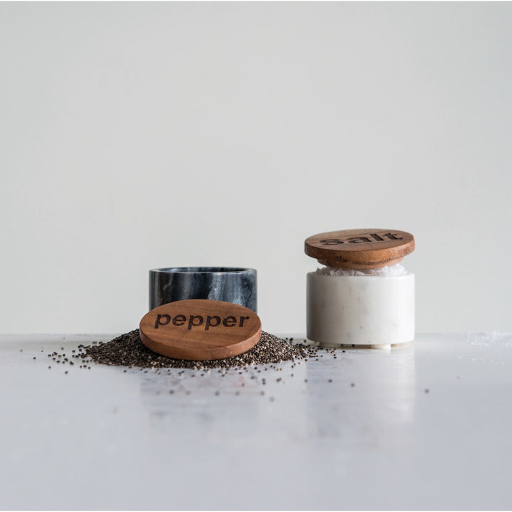 Kaya Salt and Pepper Marble Pinch Pots, Set of 2