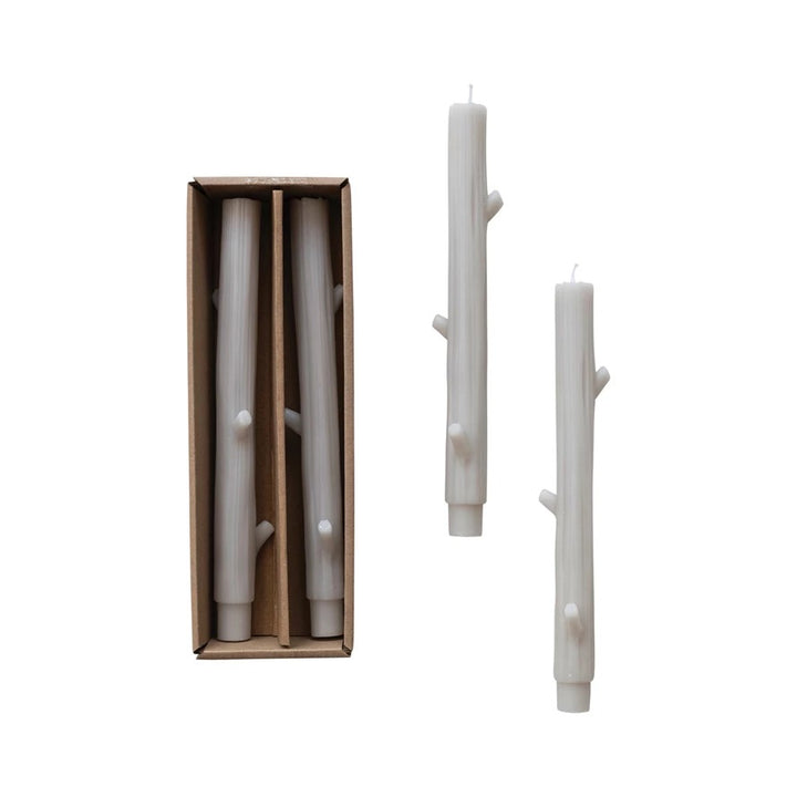 La Luz TreeBranch Shaped Taper Candles, Grey, Set of 2