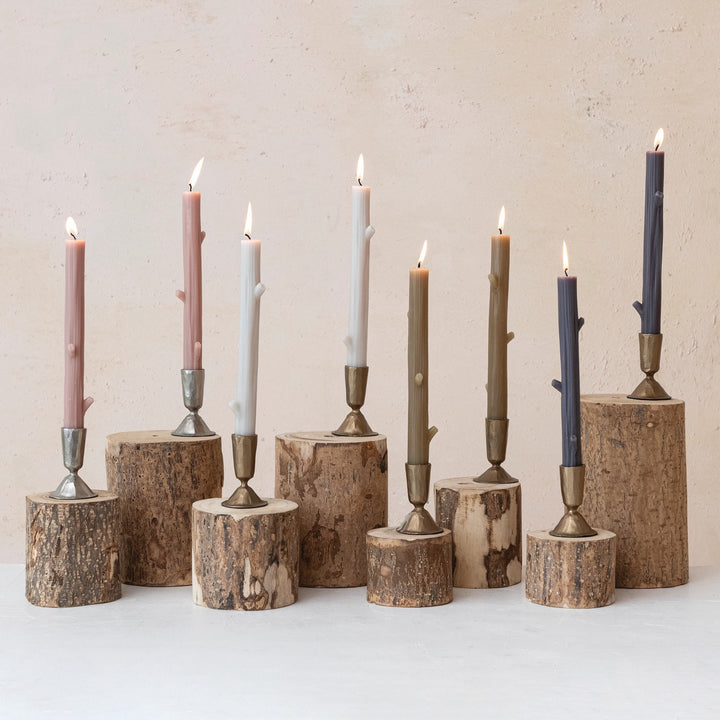La Luz TreeBranch Shaped Taper Candles, Grey, Set of 2