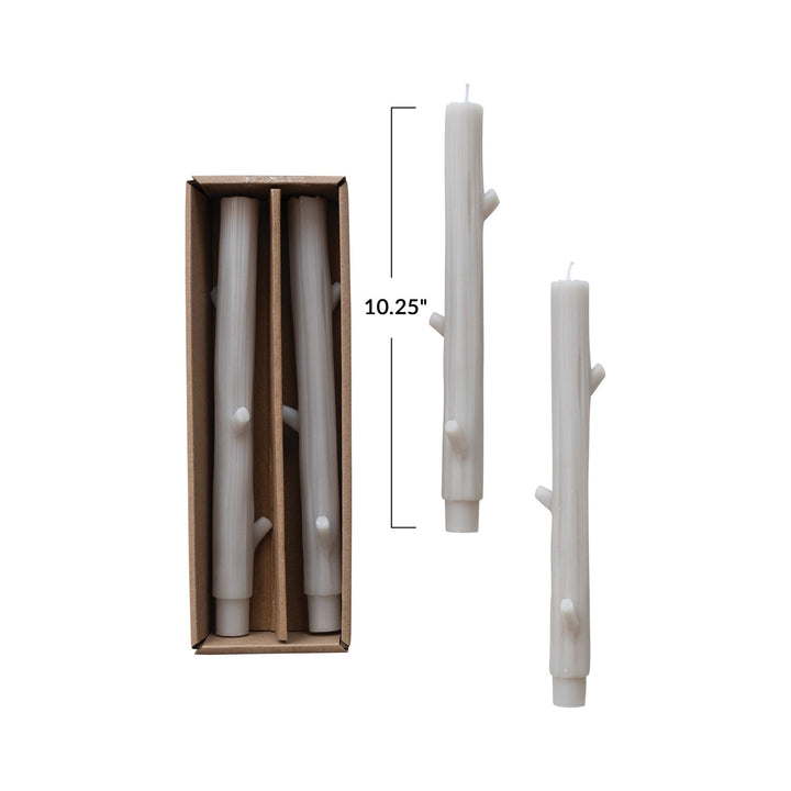 La Luz TreeBranch Shaped Taper Candles, Grey, Set of 2