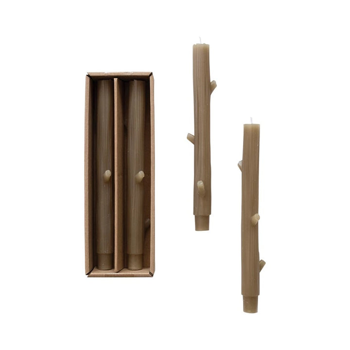 La LuzTreeBranch Shaped Taper Candles, Olive, Set of 2