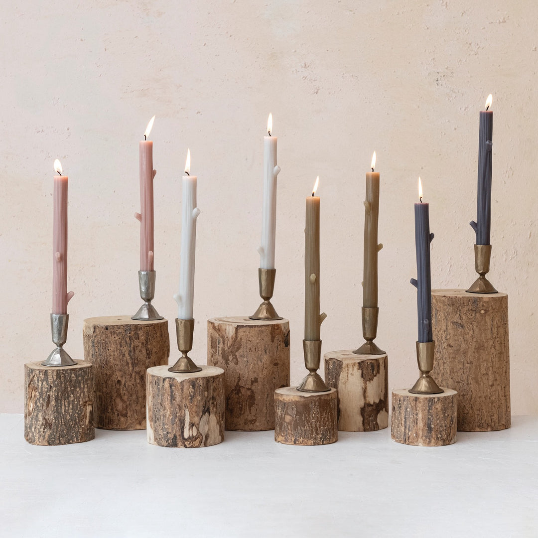 La LuzTreeBranch Shaped Taper Candles, Olive, Set of 2