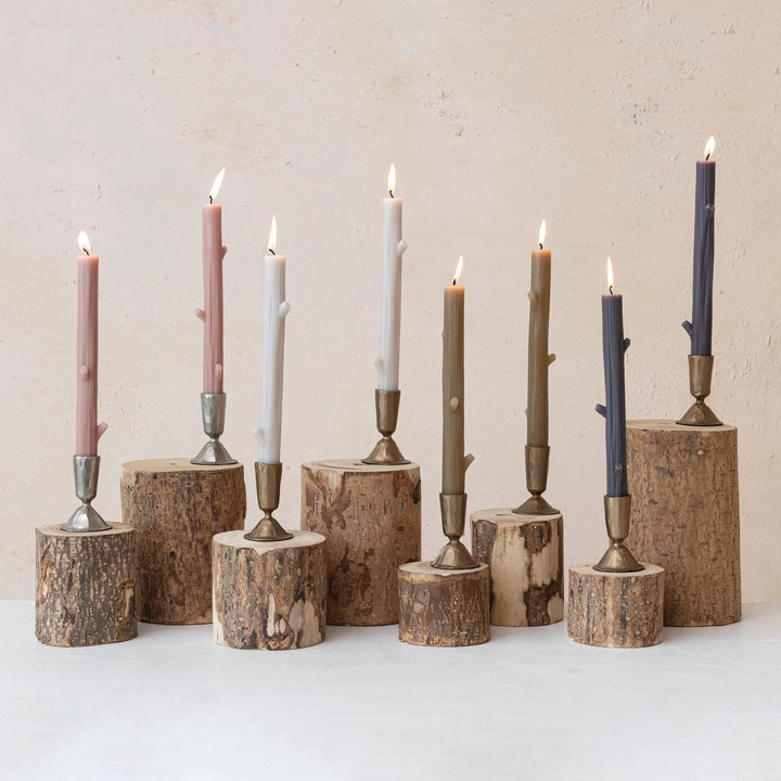 La LuzTreeBranch Shaped Taper Candles, Olive, Set of 2