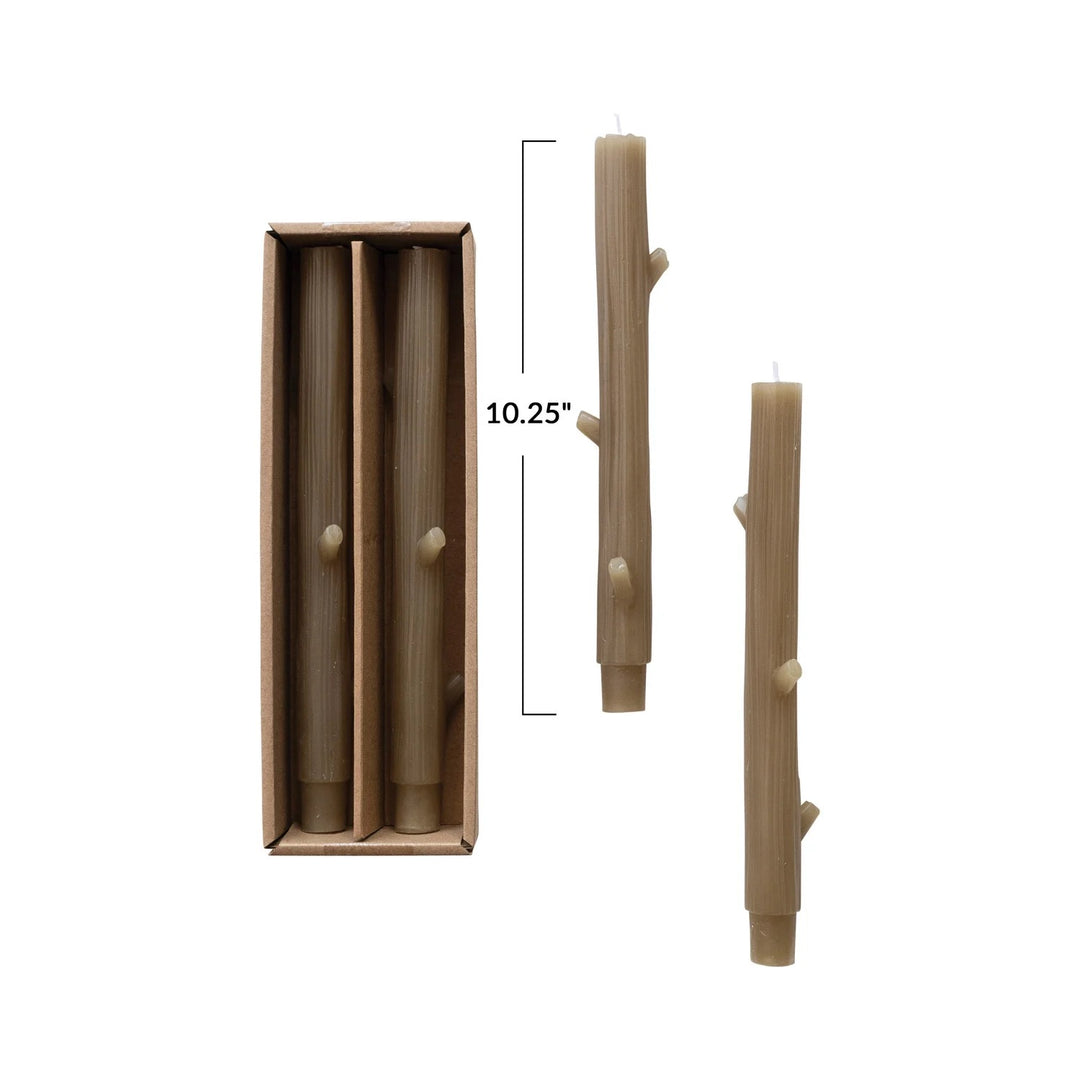 La LuzTreeBranch Shaped Taper Candles, Olive, Set of 2