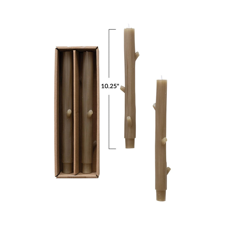 La LuzTreeBranch Shaped Taper Candles, Olive, Set of 2