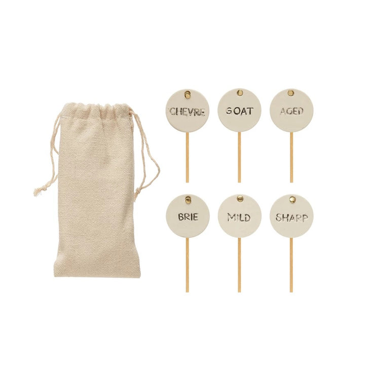 Ticara Stoneware and Stainless Steel Cheese Markers, Set of 6