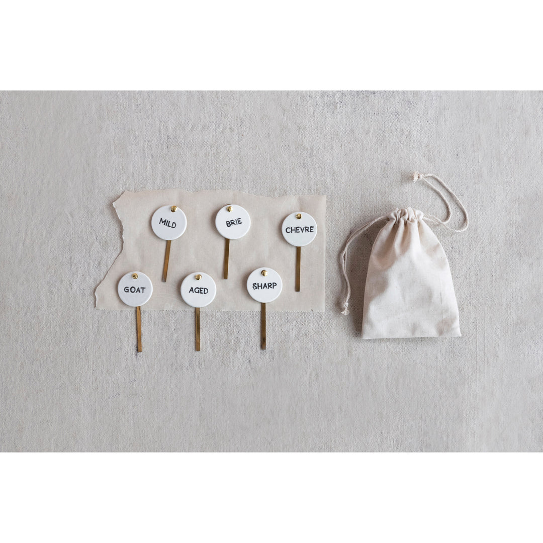 Ticara Stoneware and Stainless Steel Cheese Markers, Set of 6