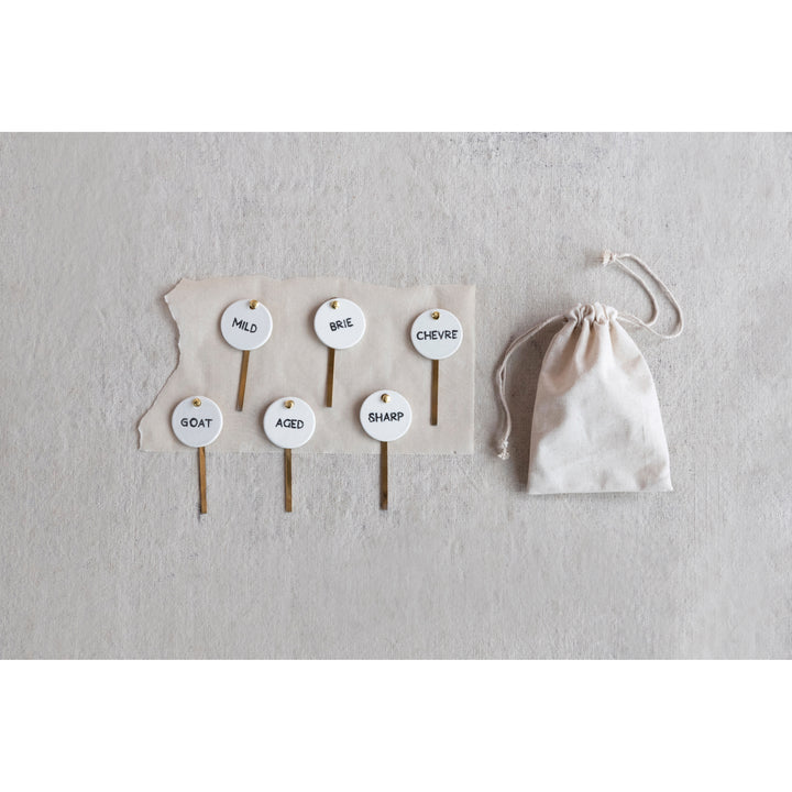 Ticara Stoneware and Stainless Steel Cheese Markers, Set of 6