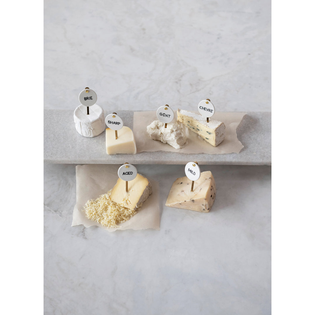 Ticara Stoneware and Stainless Steel Cheese Markers, Set of 6